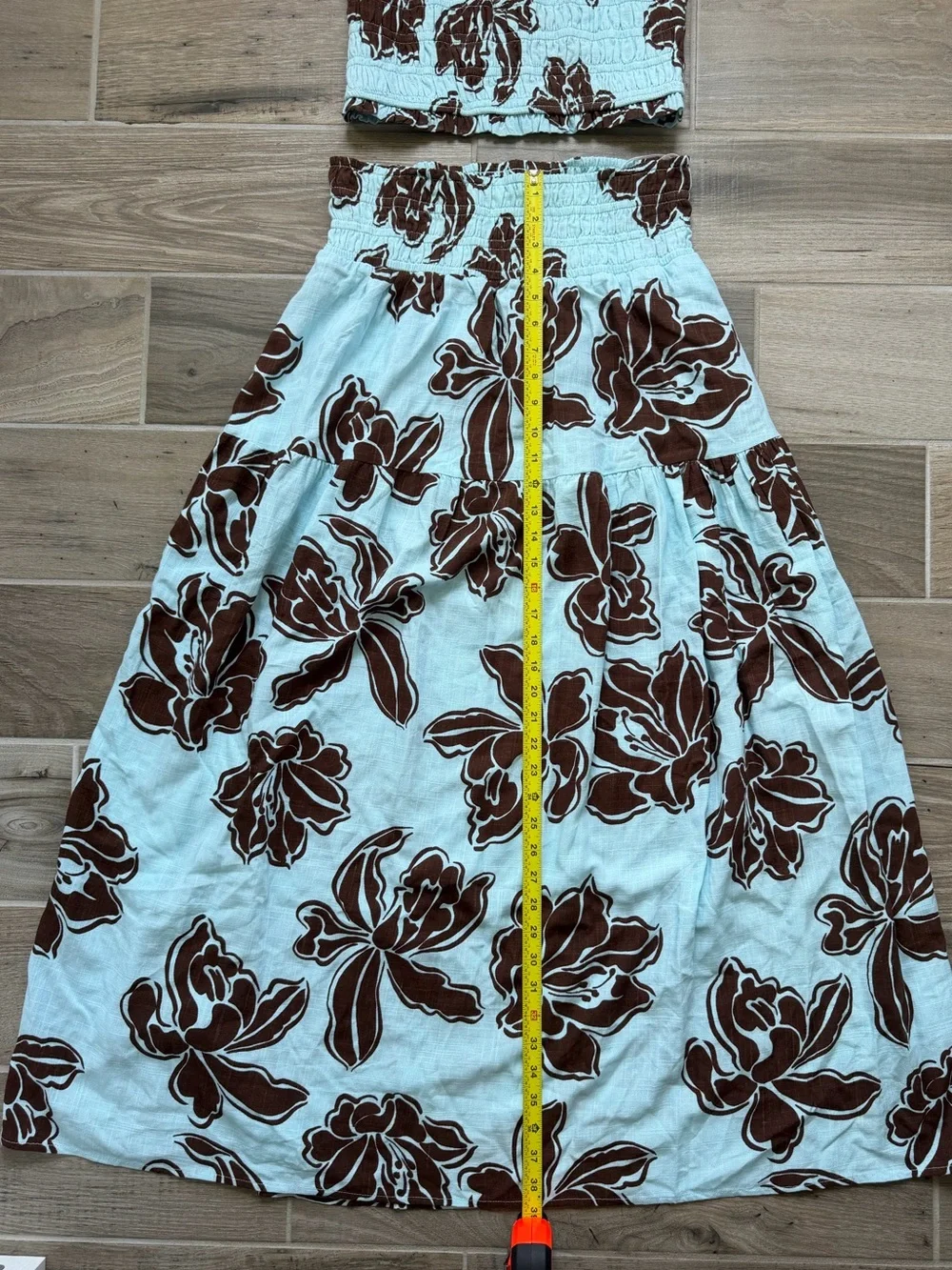 Coastal Boho Paper Heart Blue & Brown Floral Smocked Two-Piece Set size M